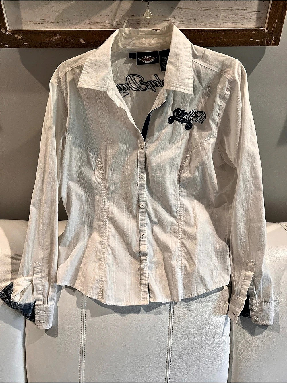 Harley Davidson Embroidered Button Down White Large Like New